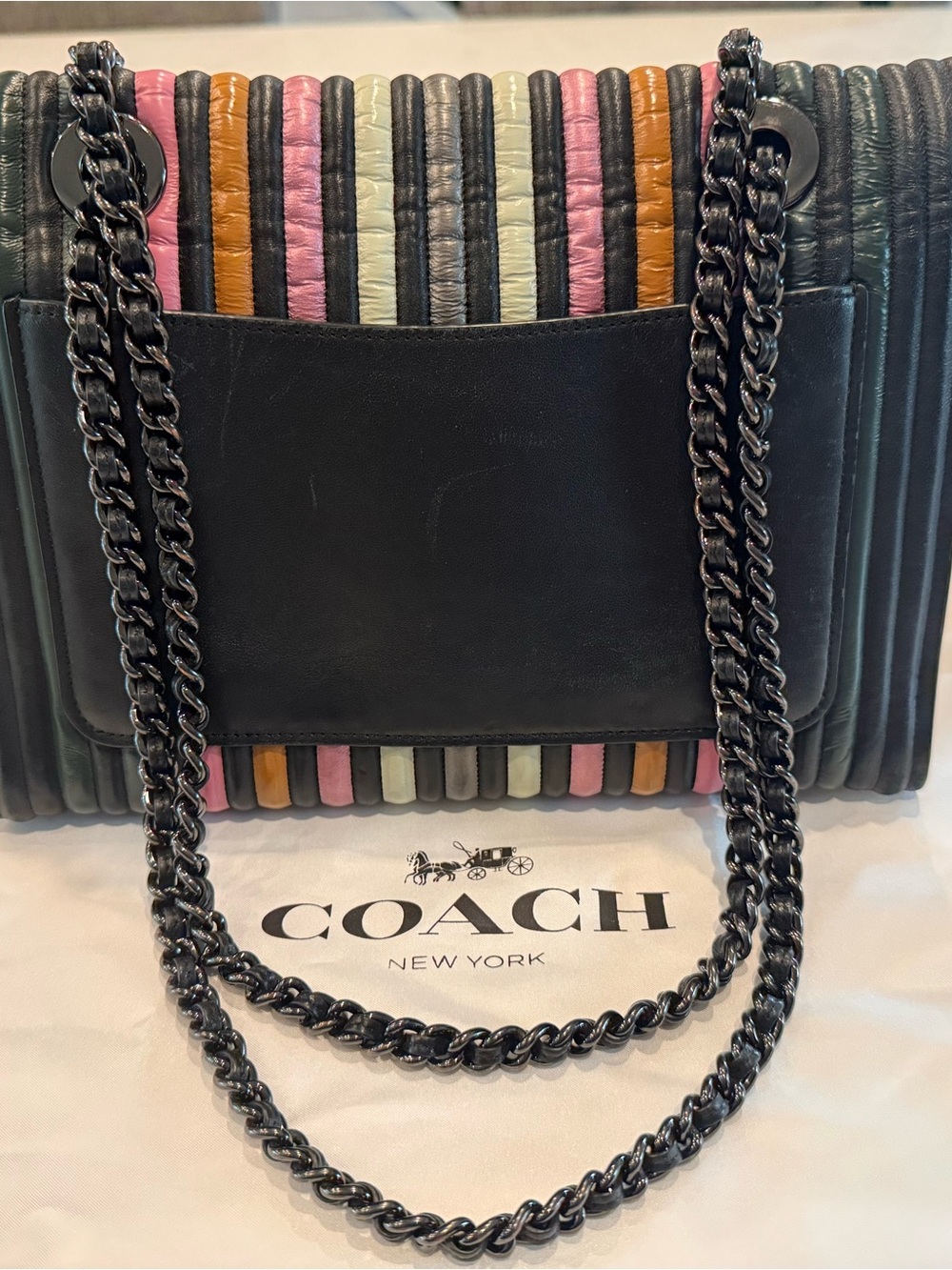 Coach Striped Quilted Leather Shoulder Bag in Pink, Black, Cream & Tan - Picture 3 of 3